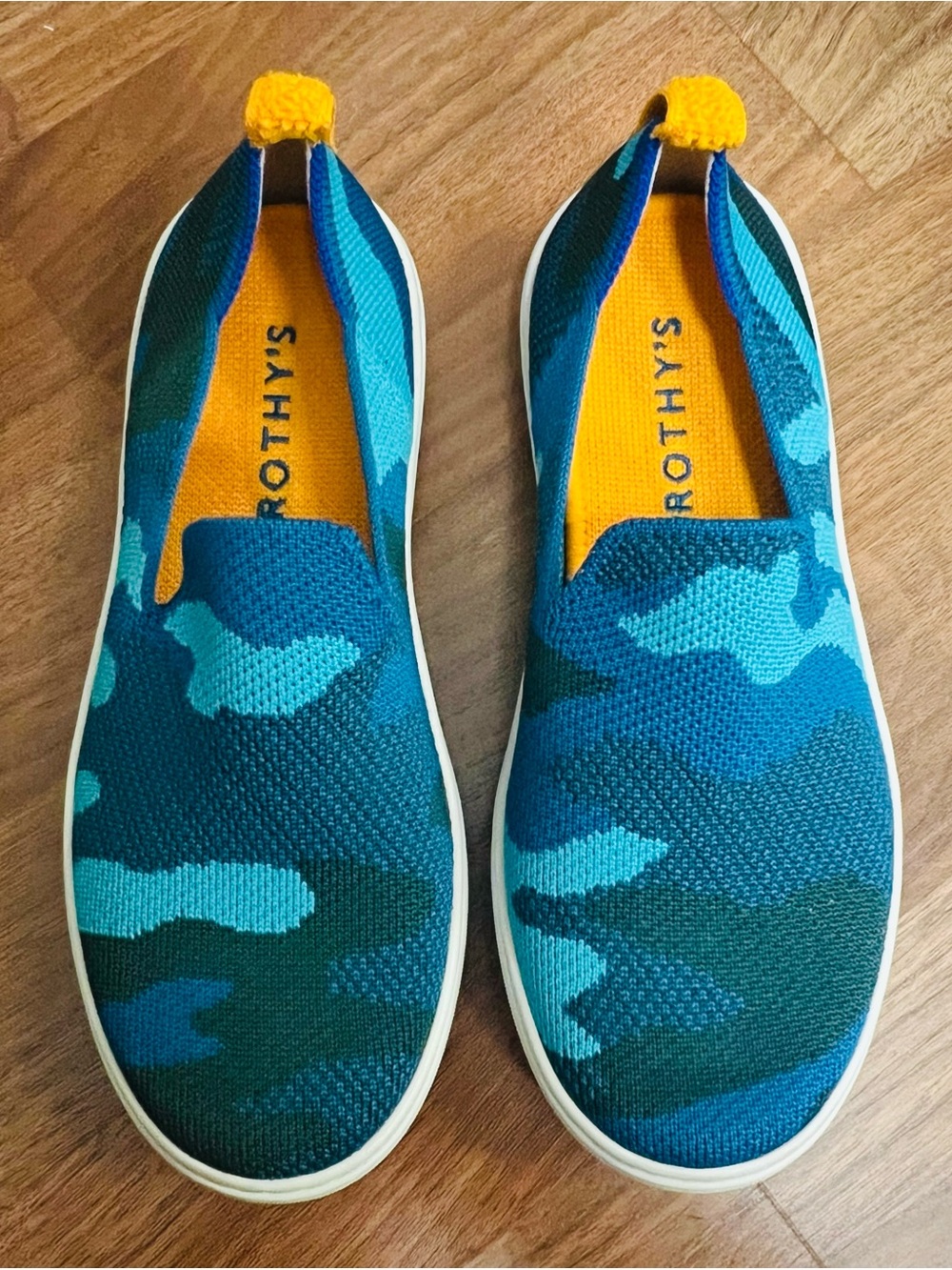 Rothy's Kid Sneaker Dolphin Blue Slip-On Camo Sneakers Sz 3 NWOT